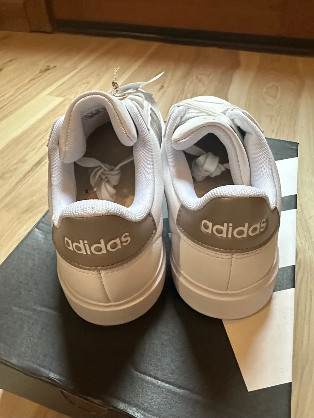 adidas White Sneakers with Gray Stripes